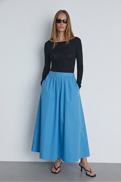 Suud Collection Mavi Lara Kloş Etek