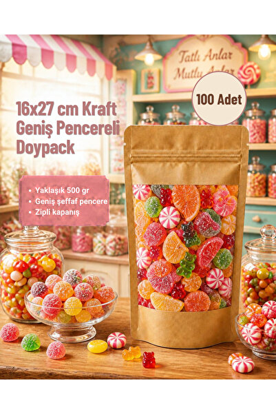 Foodpack Doypack Geniş Pencereli Kraft 16x27 cm - 100 adet