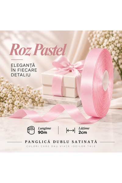 Papette Set 2 Role Panglică Dublu Satinată ROZ PAL, 2cm x 90m