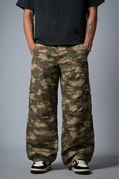 GRJ denim Savage Kamuflaj Super Baggy Erkek Kargo Pantolon