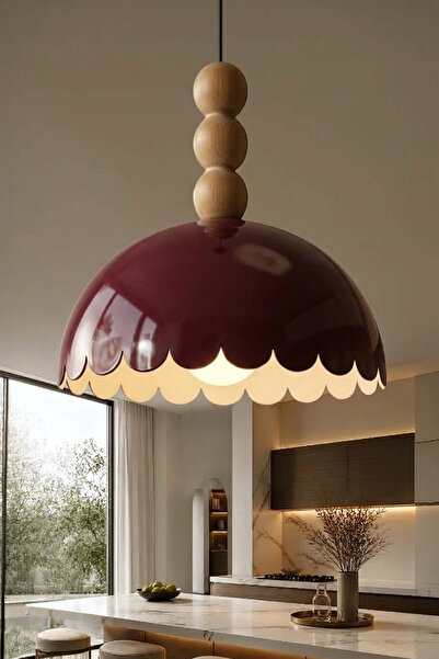 Marrien Bella Retro 3lü Ahşap Boncuk Detaylı Bordo Metal Sarkıt (30 cm) Yemek...