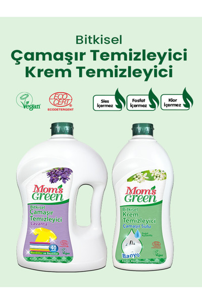 Mom's Green 2'li Set Bitkisel Çamaşır Deterjanı 40 Yk Lavanta - Krem Temizley...