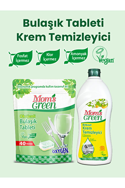 Mom's Green 2'li Set - 40'li Ekolojik Bulaşık Makinesi Tableti - Limonlu Bitk...