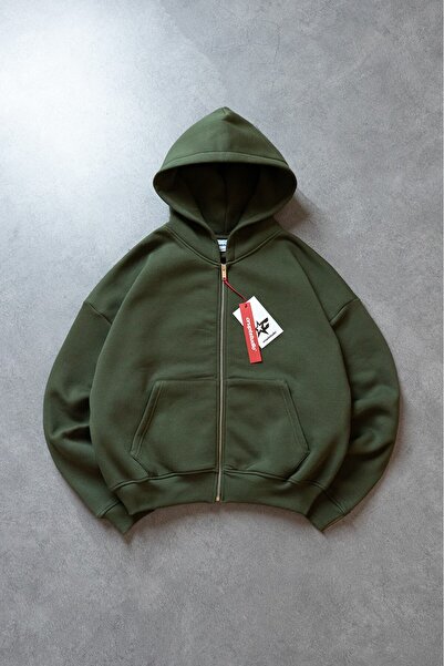 Crupt Studio Haki Boxy Crop Erkek Ceket Zip Hoodie