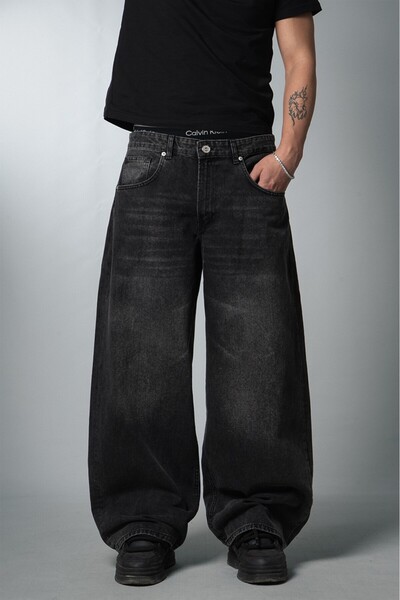 GRJ denim Dark Alloy Wide Leg Super Baggy Black Men's Jean Pants