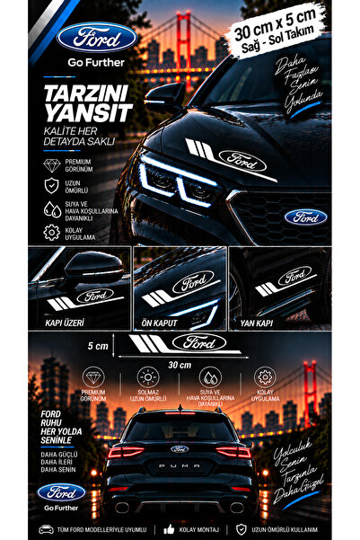 İntervex Global Ford Compatible Sport Body Stripe Sticker Right Left Side Doo...