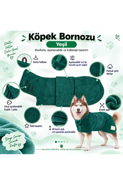 pawin Dog Bathrobe Green M