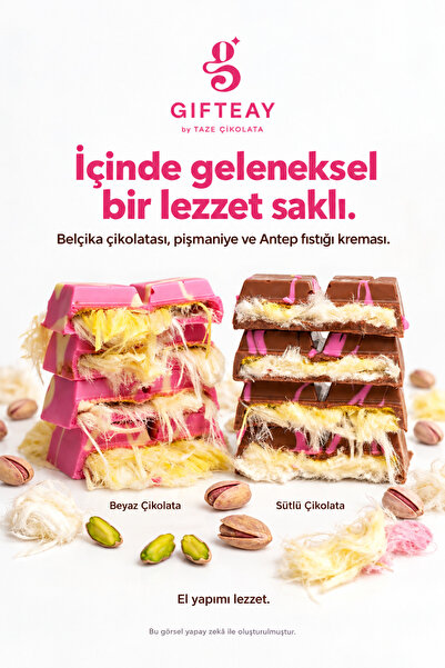 Taze Çikolata Angel Wings 2'li Paket 280g - Belçika Çikolatalı Pişmaniyeli ve Antep Fıstığı Kremalı Angel Hair Çikolata