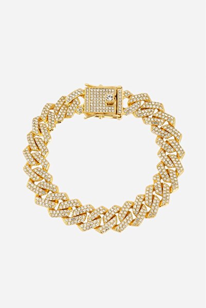 Crupt Studio 14mm Iced Out Prong Chain Gold Ton Erkek Bileklik