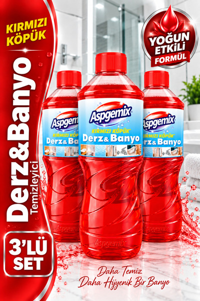 Kırmızı Köpük Derz Banyo Fayans arası Temizleyici 1 Lt. X 3 Ad– Küf, Sararma ve Kireç Karşıtı Güçlü
