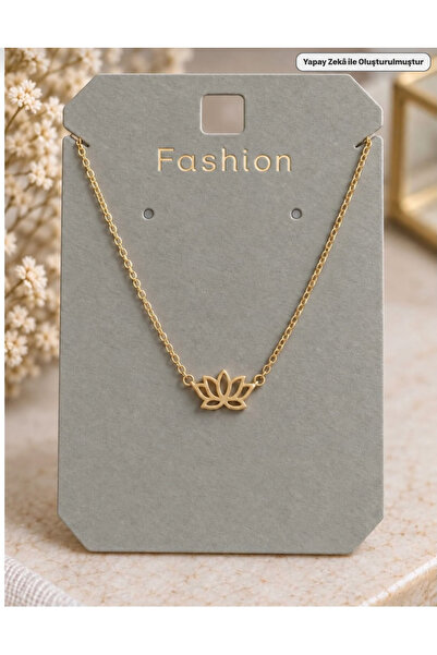 14K Altın Kaplama Lotus Çiçeği Kolye 40+7 cm