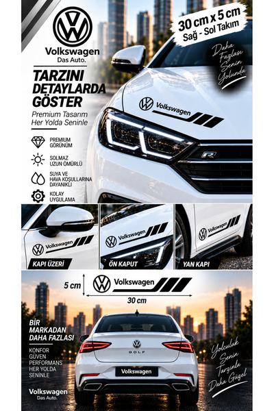İntervex Global Volkswagen Uyumlu Spor Gövde Şerit Sticker Sağ Sol Yan Kapı Ç...
