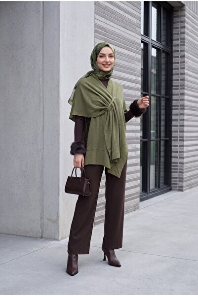 Modamorfo Casual Cut Daily Knitwear Poncho - Olive Green