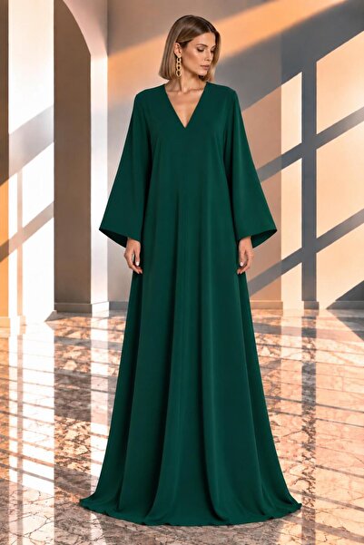 SERAVENZA COUTURE Maxi Boy V Yakalı Uzun Kollu Şık Davet Elbisesi COU-111