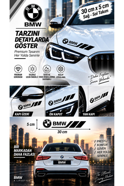 İntervex Global BMW Uyumlu Spor Gövde Şerit Sticker Sağ Sol Yan Kapı Çamurluk...