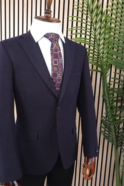 Jan Carlucci JAN CARLUCCİ Wool Men's Regular Fit Mono Collar Purple Drop 4 Single Jacket