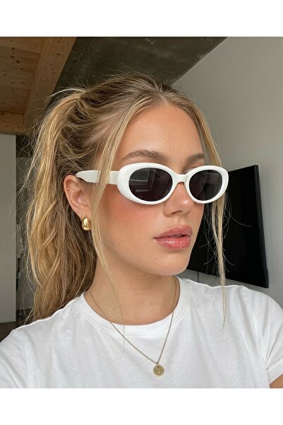 funeyes Beyaz Leon Cat Eye Popüler Model Güneş Gözlüğü Beyaz Çerçeve uv400 cam