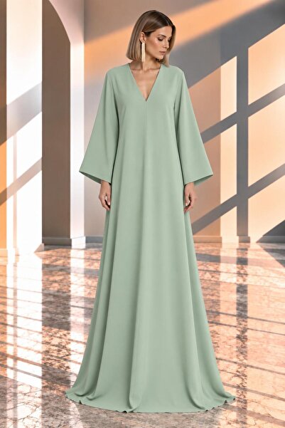 SERAVENZA COUTURE فستان ماكسي بياقة على شكل V وأكمام طويلة أنيق للمناسبات COU...