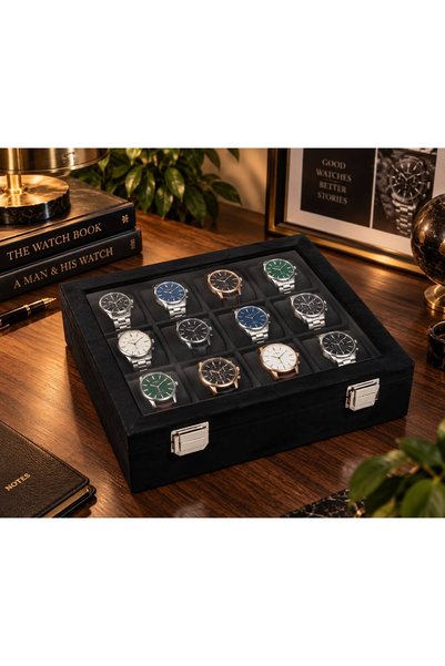 STAND MARKET Watch Box 12 Pieces Alcantara Black