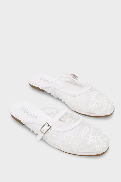 Capone Outfitters Avie Lace Mesh Embroidered Women's Ballerina Slippers