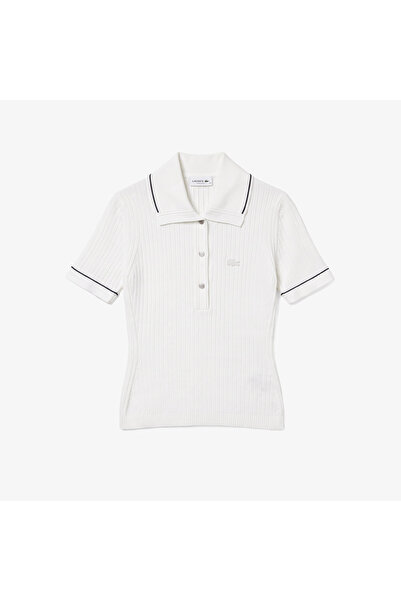 Lacoste Kadın Slim Fit Kısa Kollu Polo Yaka Beyaz Triko