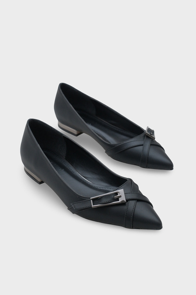 Capone Outfitters Karry Pointed Toe Short Heeled Women's Ballerinas with Meta...