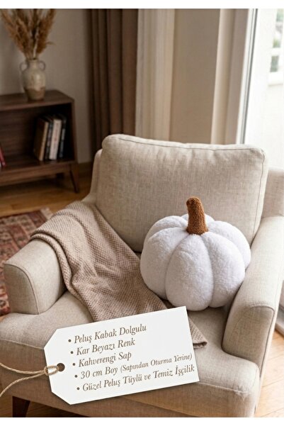 oiphome Peluş Yastık Balkabağı Beyaz - 30x30 cm
