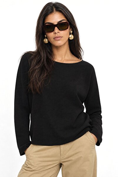 Hiccup Mixray Boat Neck Ribbed Knit Sweater