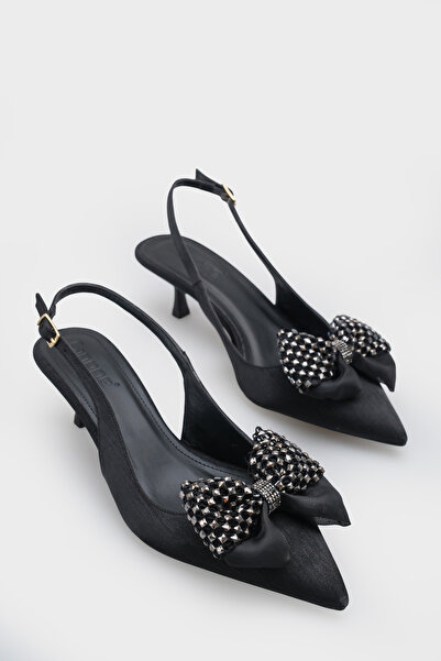 Capone Outfitters Nikolia Stoned Bowknot Pointed Toe Satin Mid-Heel Women's S...