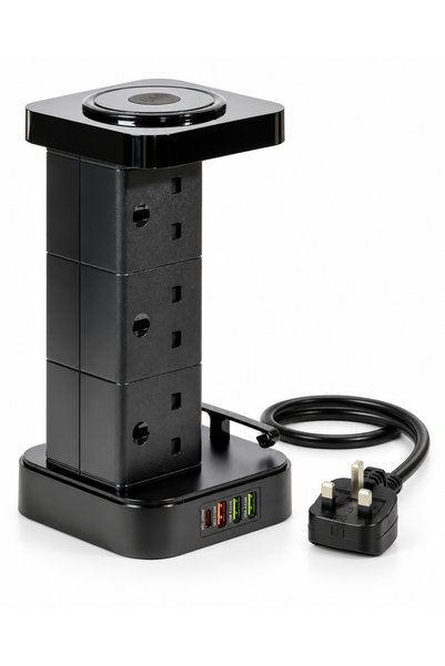 HU HAPPY USER Tower Extension Board with 6 Sockets, USB & Wireless Charger