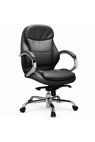 THE RED CREW Minister-M Executive Office Chair, High-Back PU Leather, High-Density Foam Seat, Fixed Chrome Armrests, 5-Position Synchronized Recline, Height Adjustable, Black, 2-Year