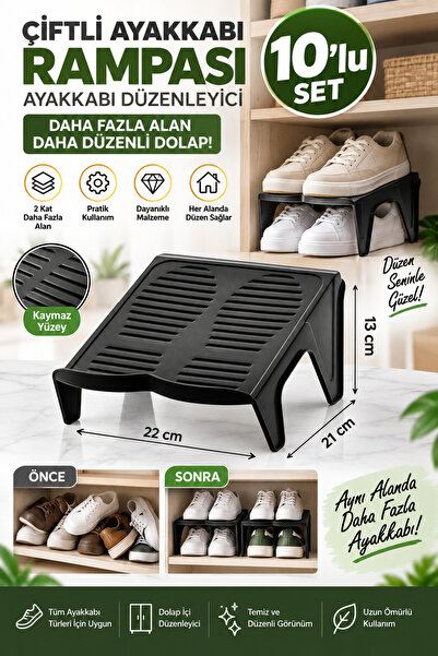 grimorlife 10 lu Çiftli Ayakkabı Rampası Ayakkabı Düzenleyici Dolap İçi Organ...