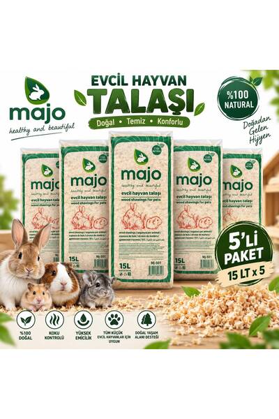 Majo Tavşan Hamster Ginepig Ve Kemirgen Tozsuz Çam Talaşı 5 Adet 15lt Sıkıştı...