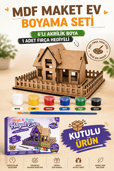 kutuTR MDF Maket Ev Boyama Seti Akrilik Boya ve Fırça Hediyeli Dekoratif Hobi...
