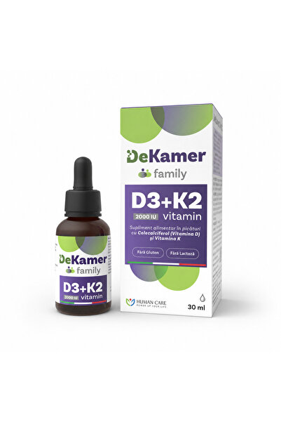 Human Care DeKamer D3+K2 Picături Vitamina D3 2000 UI + Vitamina K2 75 µg, pe...