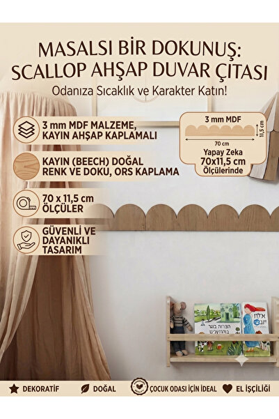 mdmetadesign Kayın Renk Mdf Dekoratif Duvar Çıtası (70x11.5)cm