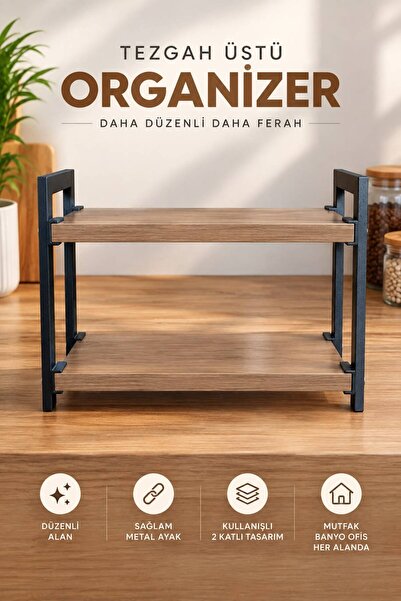BAMBEDS MOBİLYA Mutfak Raf Çam Tezgah Üstü Raf Kahve Köşesi Raf Banyo Raf Bah...