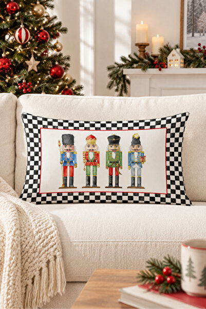 Evmila New Year's Themed Lead Soldier Patterned Velvet Throw Pillow Case 35X5...