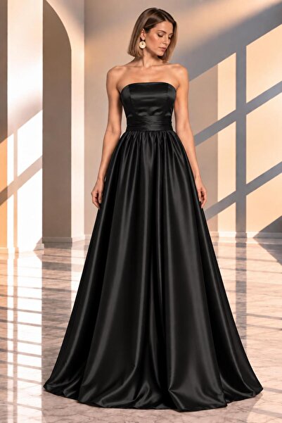 SERAVENZA COUTURE فستان ماكسي بوي الساتان الأنيق بدون حمالات COU-9