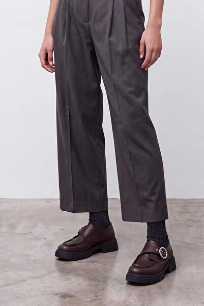 Mio Gusto Kahverengi Büyük Tokalı Yüksek Tabanlı Kadın Loafer