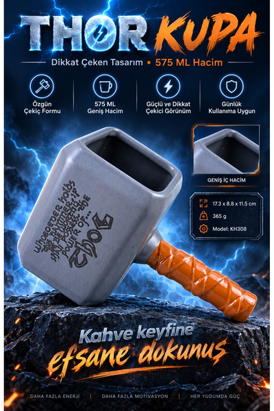 FG KONNİCHİWA Thor Çekiç Kupa 420 Ml Özel Tasarım Marvel Kupa Koleksiyonluk H...