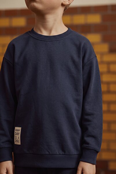 Cigit Etiket Detaylı Sweatshirt 2-10 Yaş Lacivert