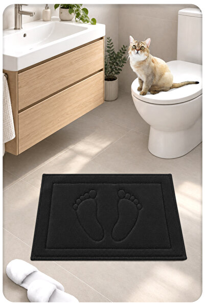 Cotton Crafty Pamuk Dokuma Su Emici Banyo Paspası Ayak 60x40 Cm SİYAH