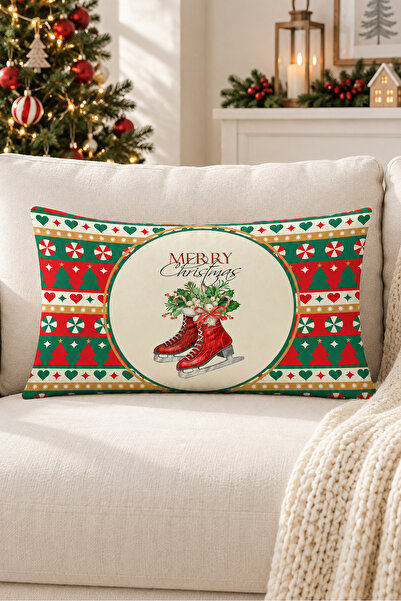 Evmila New Year's Themed Skate Patterned Velvet Throw Pillow Cover 35X55 cm -...
