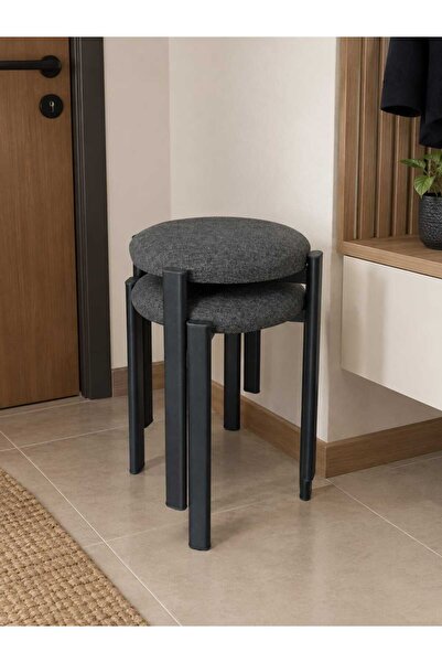 KZT HOME 2 ADET METAL AYAKLI TABURE KOYU GRİ DÖŞEME SAĞLAM 1 MM PROFİL(KURULU...