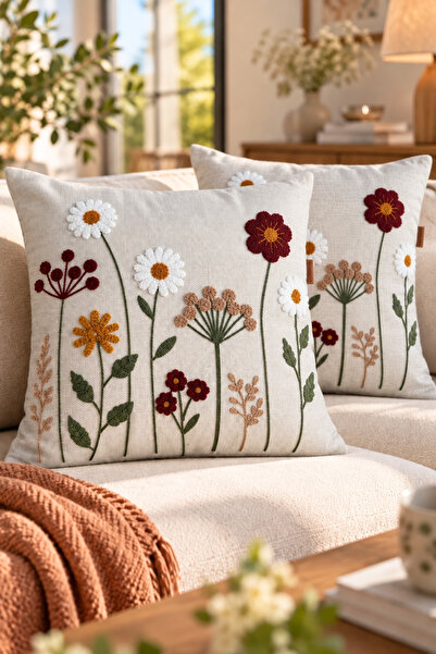 Decomia Home Modern Tufting Punch Nakışlı Keten Karışımlı Kırlent Kılıfı Seti...