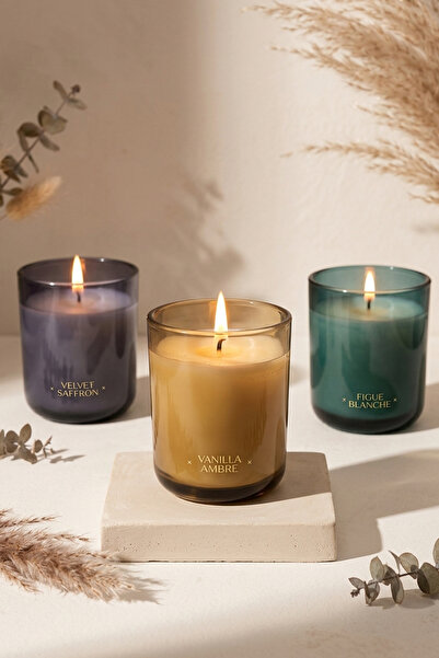 Rakle Nordic 3'lü Mum Seti Mavi - Yeşil - Kahverengi 180 gr