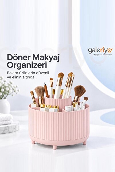 Galeriyo Περιστρεφόμενος οργανωτής πινέλων μακιγιάζ 360 μοιρών με 5 θήκες, ροζ