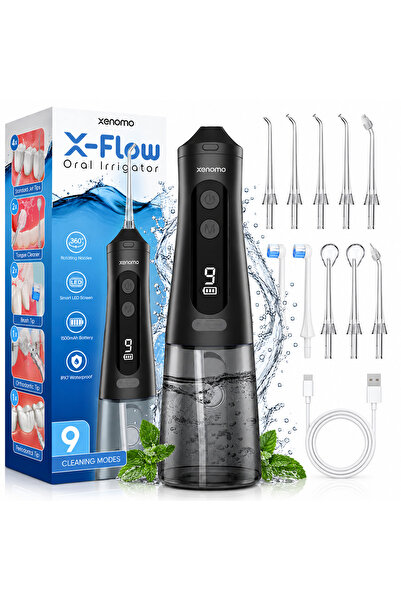 xenomo Irigator bucal Xenomo® X-FLOW, 9 trepte, mod DIY, rezervor 350 ml, IPX7, negru