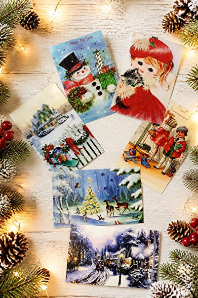 Bimotif 6lı Simli Kartpostal Seti, Yılbaşı, Kardan Adam